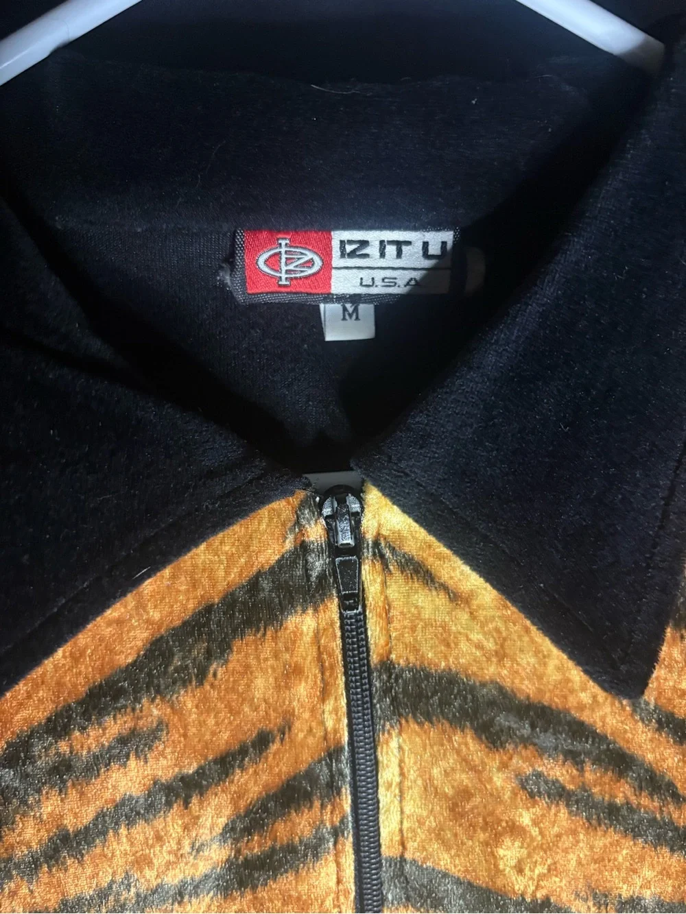 Vintage Tiger-Print Zip Front Top in Black and Orange